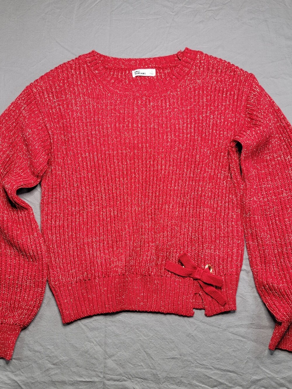 Epic Threads Red Crewneck Knit Sweater with Side Bow, Girls Size Large
